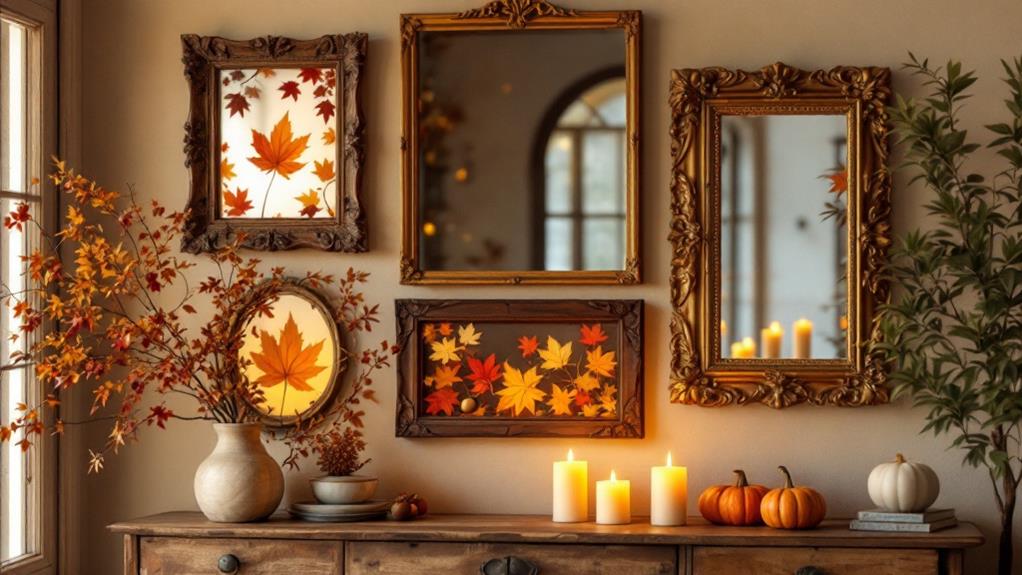 cozy fall themed mirror decor