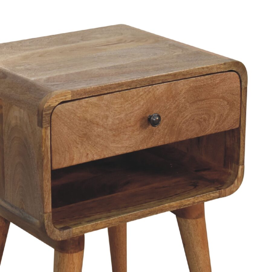 in3465 curved oak ish bedside with open slot