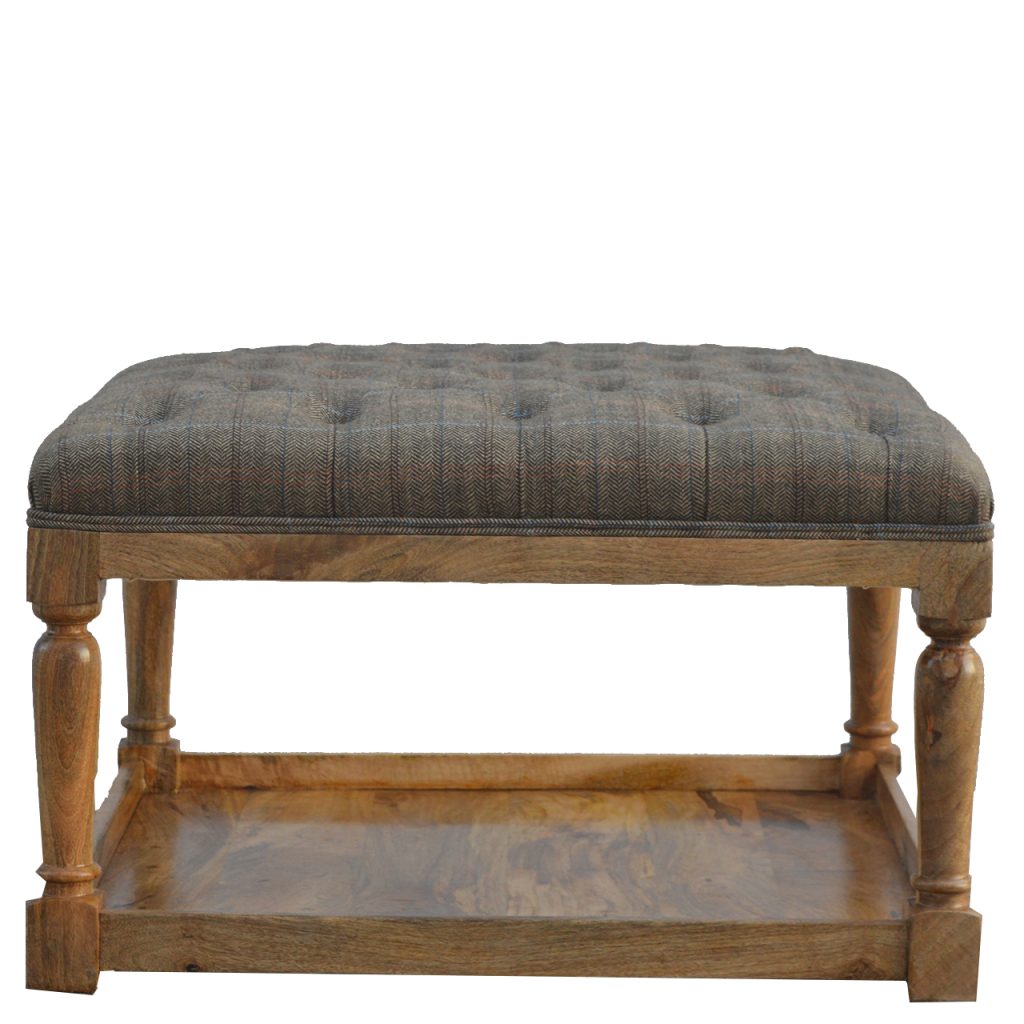 in082 multi tweed footstool with shelf