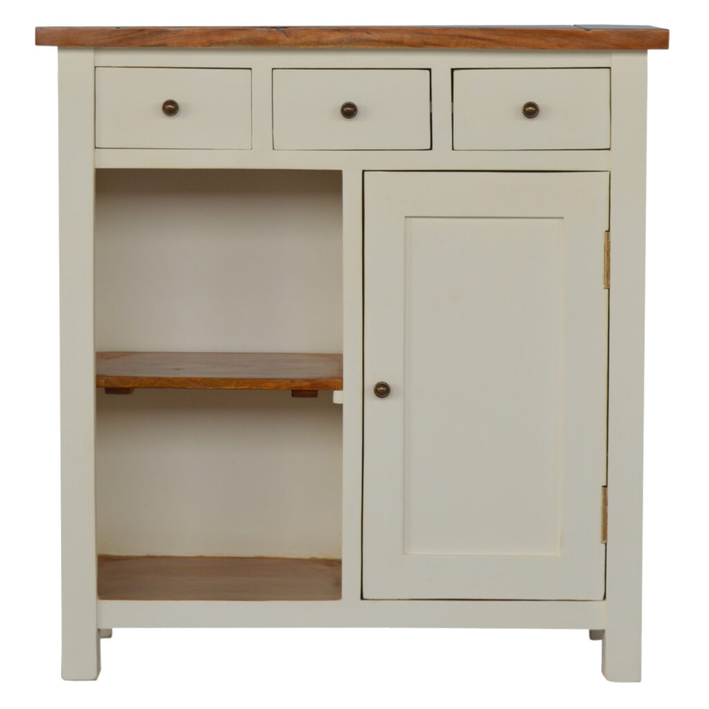 in213 2 toned kitchen unit with 3 drawer, 2 open shelves