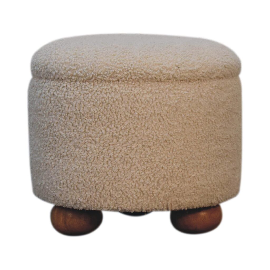 cream boucle storage footstool