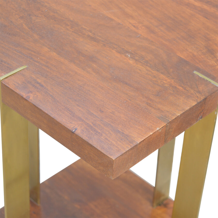 in481 open chestnut end table with 4 gold panels