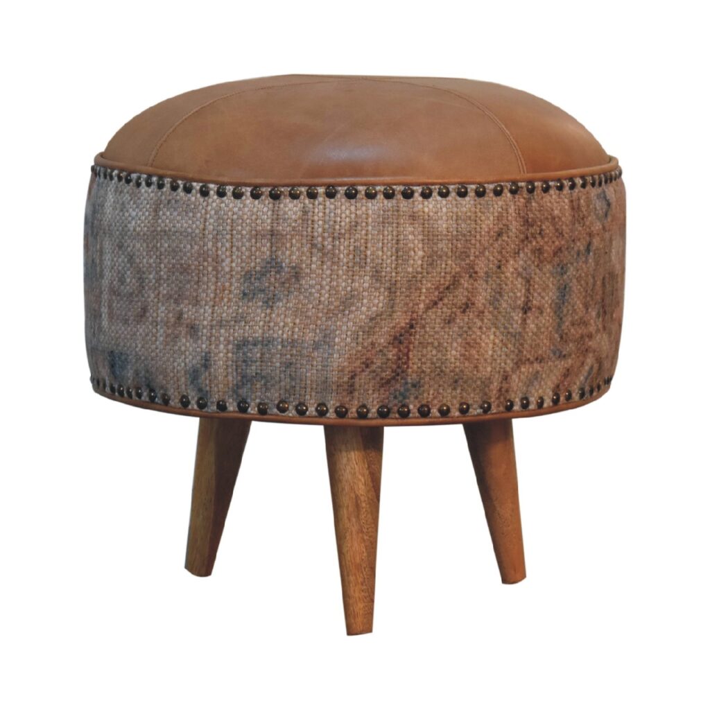 in3493 durrie printed washed buffalo hide round footstool