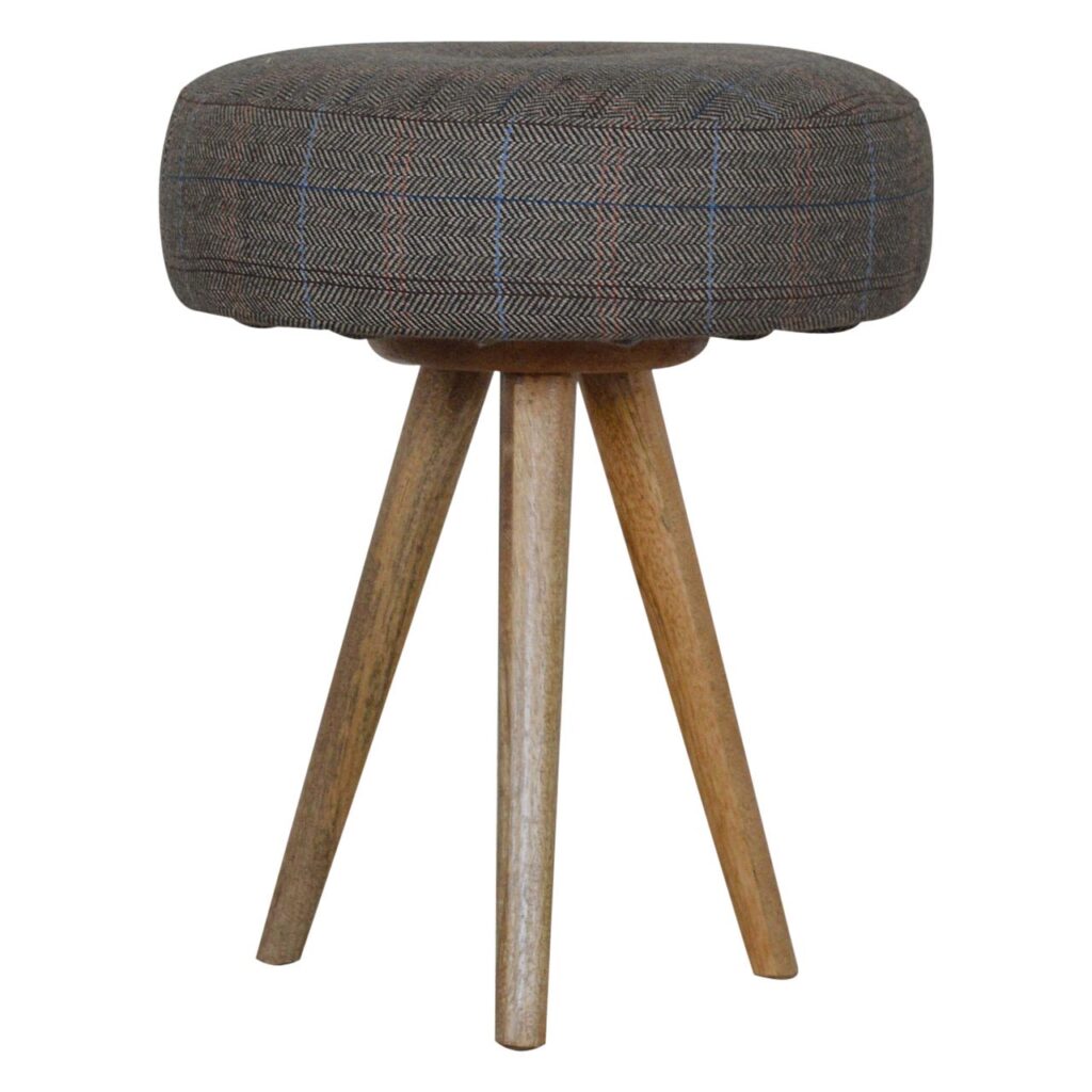 tripod stool with tweed seat pad