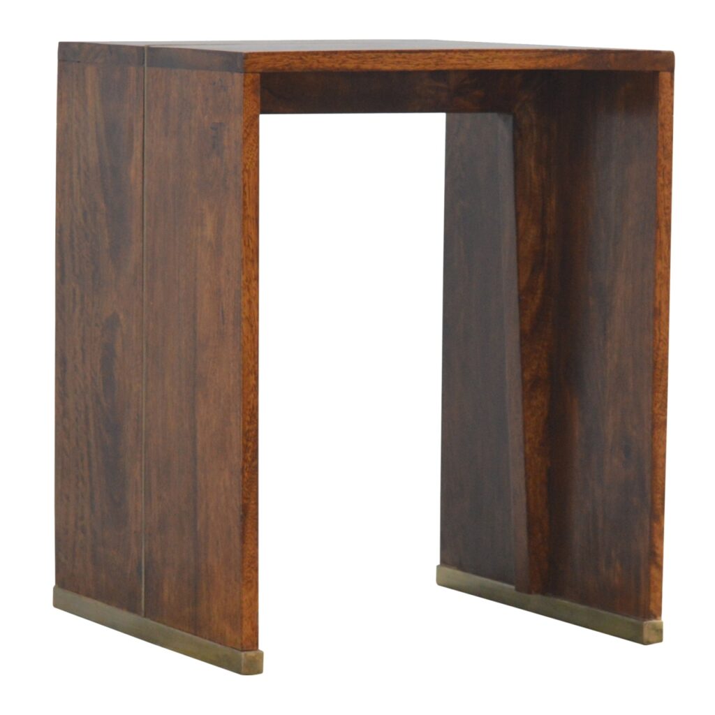 chestnut end table with gold inlay