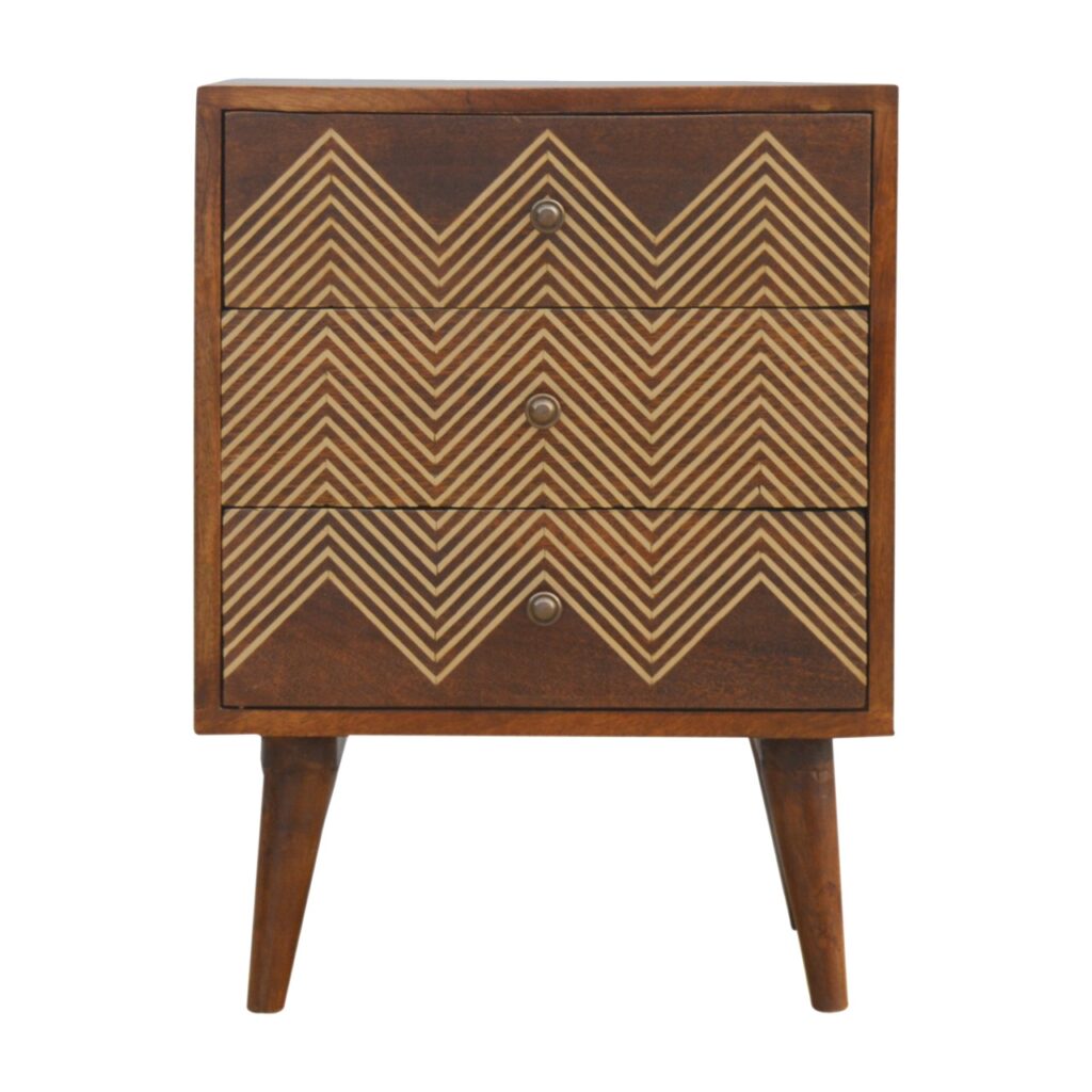 chestnut end table with gold inlay