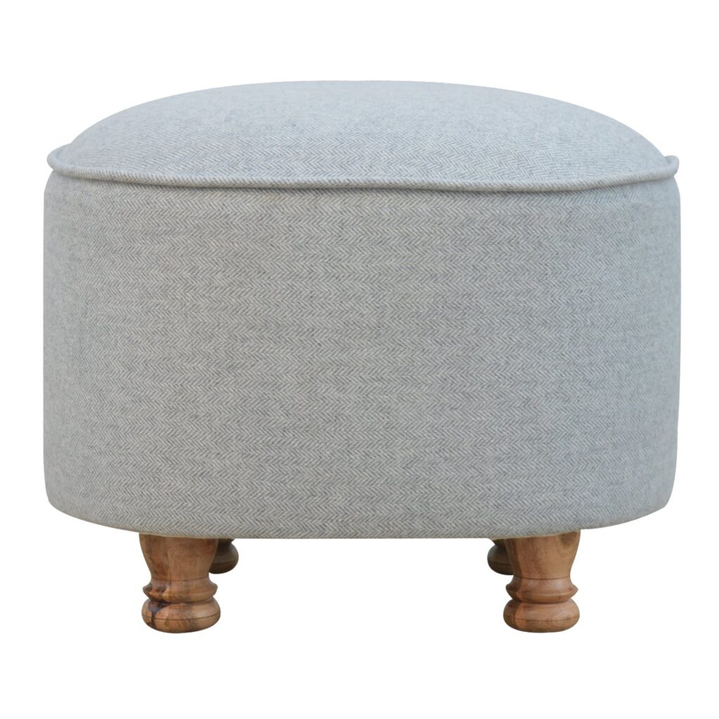 light grey tweed oval footstool