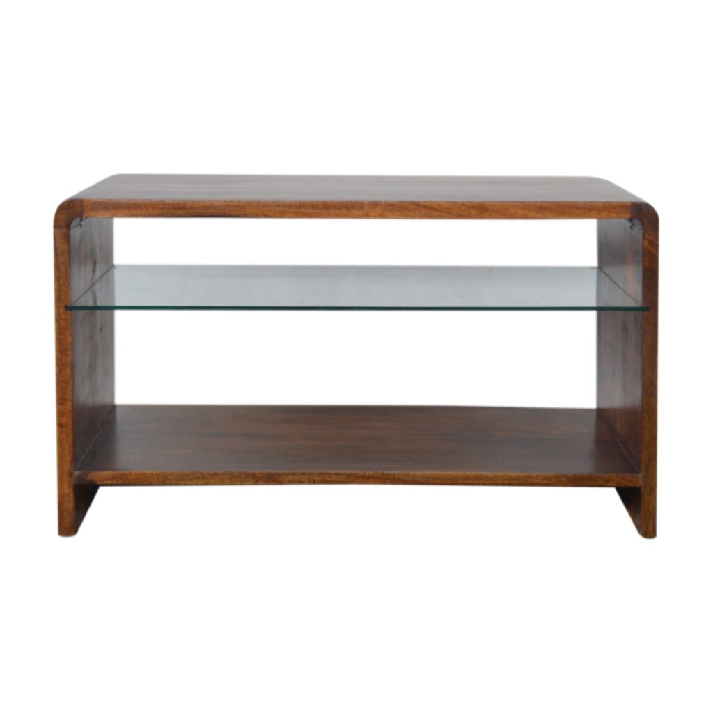 in990 chestnut glass shelf coffee table