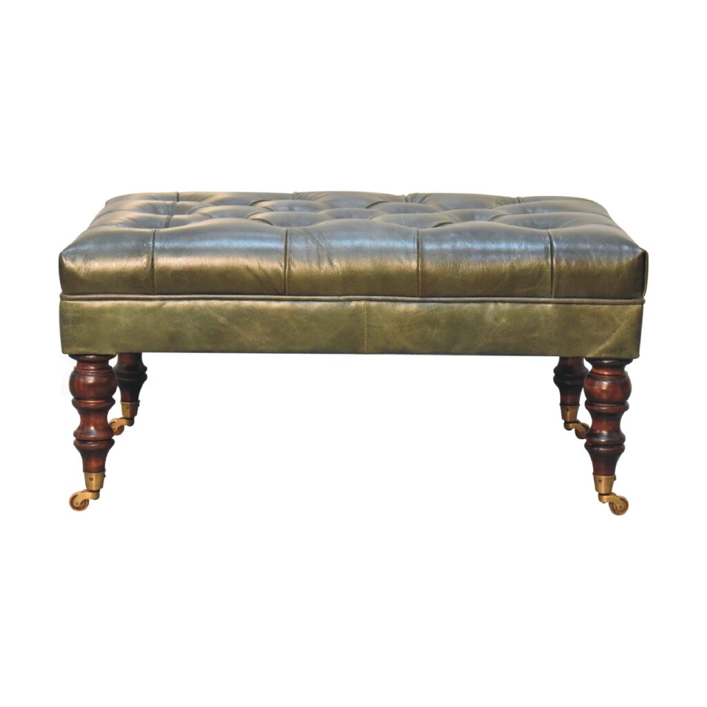 in3574 buffalo green leather ottoman with castor legs