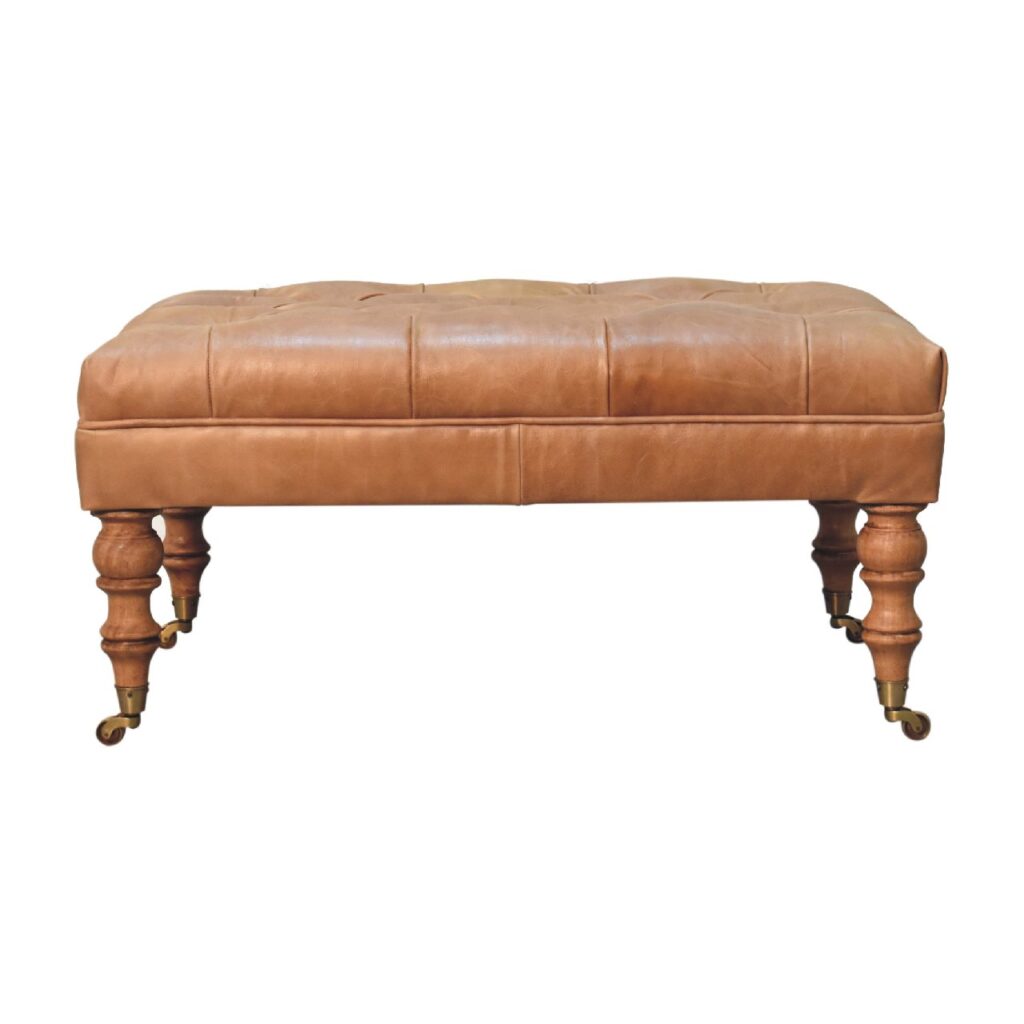 in3580 buffalo tan leather ottoman with castor legs