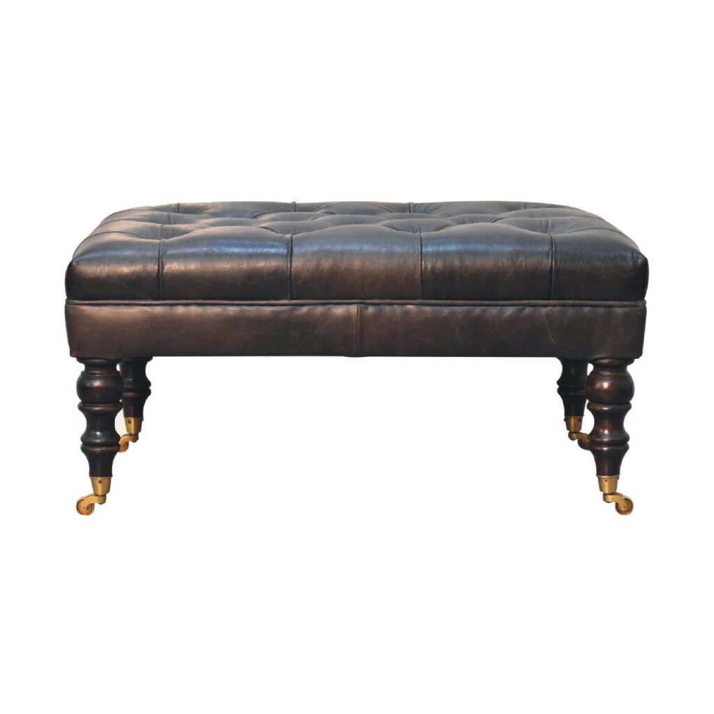 in3581 buffalo ash black leather ottoman with castor legs