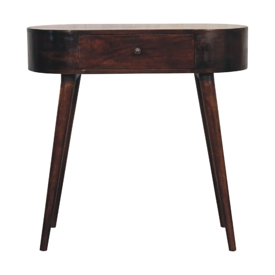 Vintage round wooden console table with drawer.