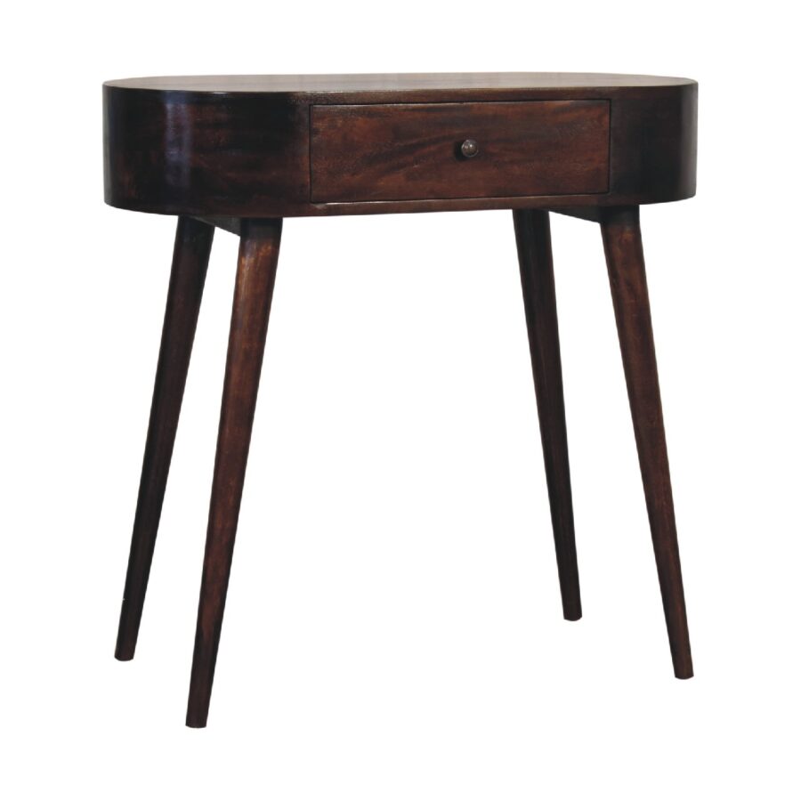 Vintage-style wooden round side table with drawer.