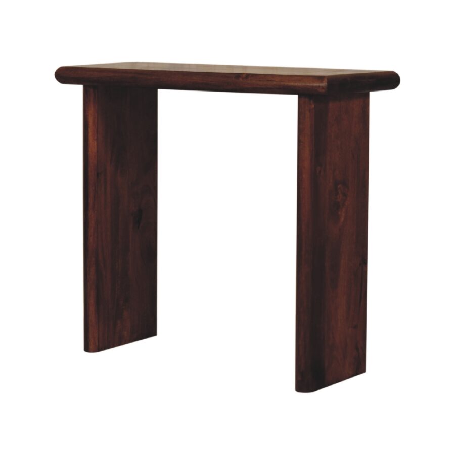 Dark brown wooden console table.