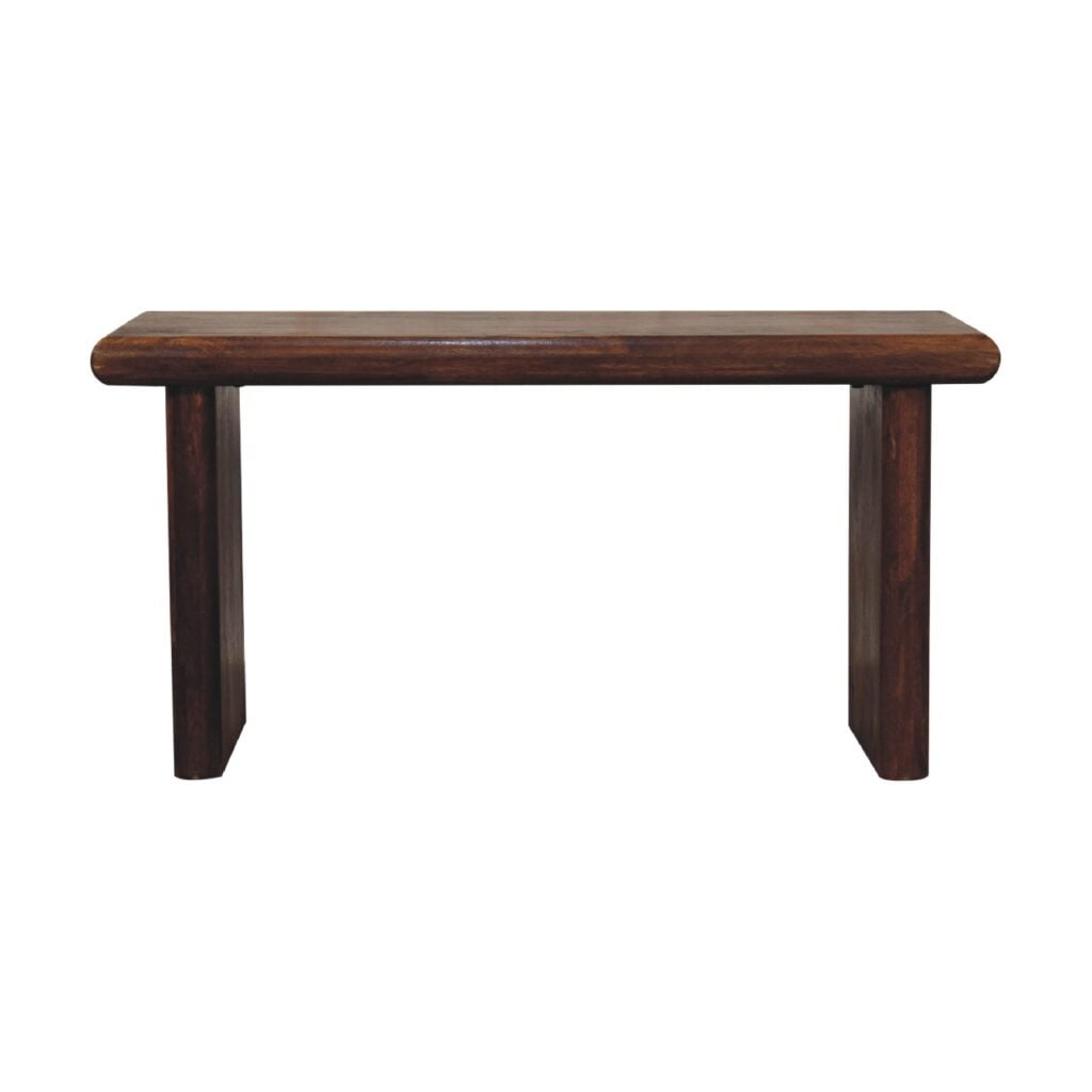 Dark wood minimalist dining bench.