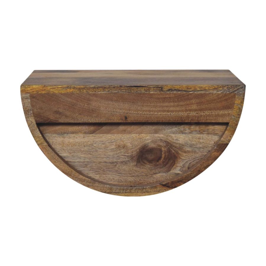 Semicircular wooden wall shelf.