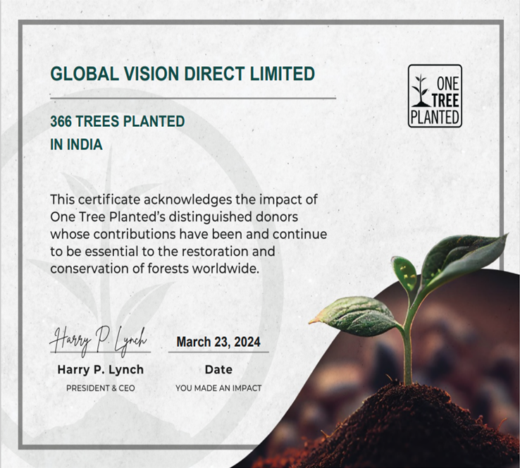 Tree planting certificate for environmental conservation in India.