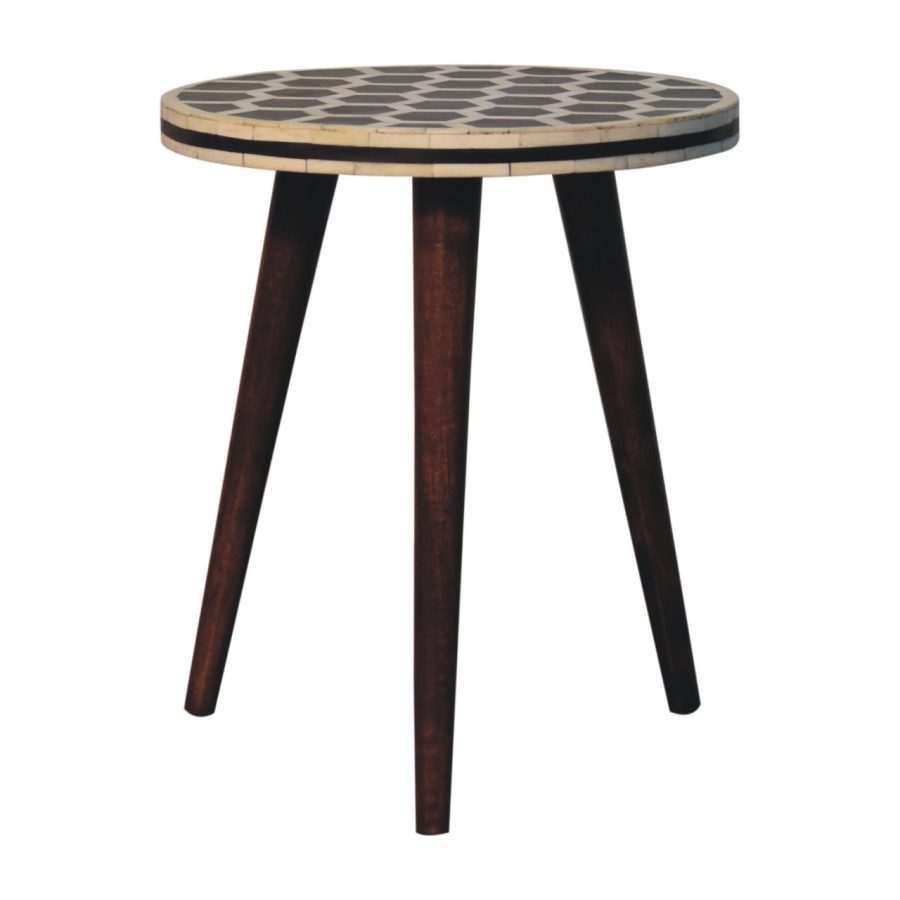 Bone Inlay Tripod Stool With Honey Caramel Finish