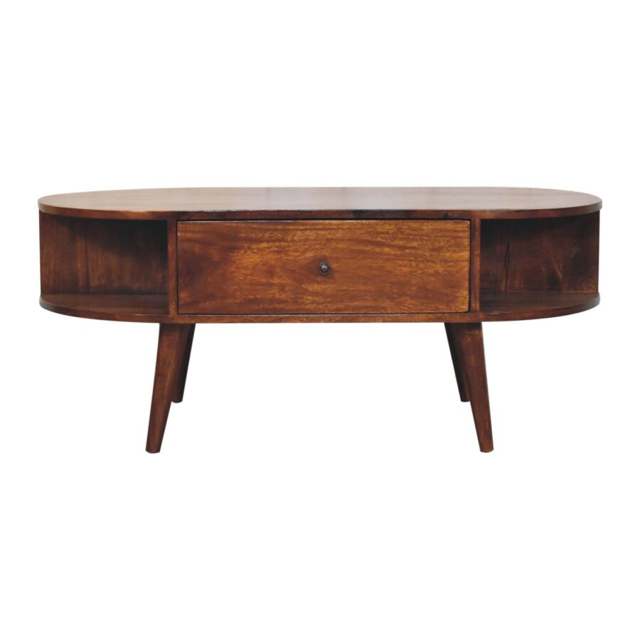 Chestnut Oval Coffee Table with 1 Drawer - Image 2