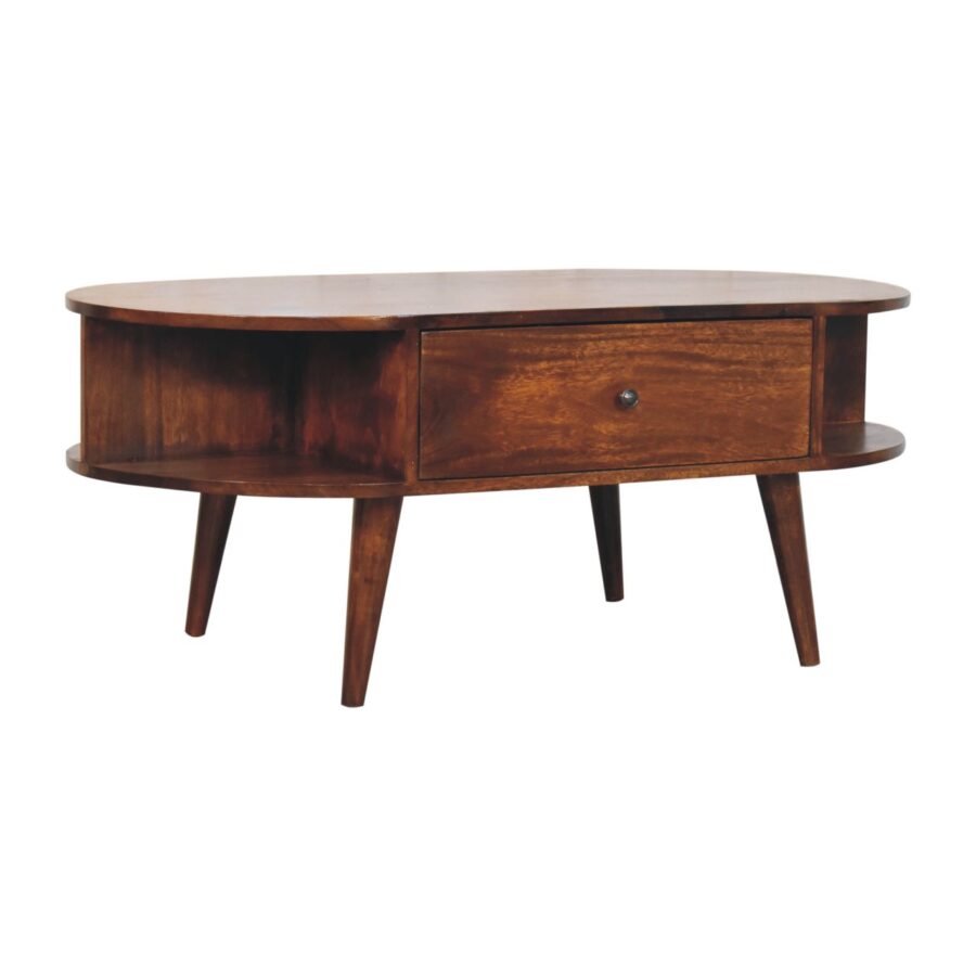 Chestnut Oval Coffee Table with 1 Drawer - Image 3