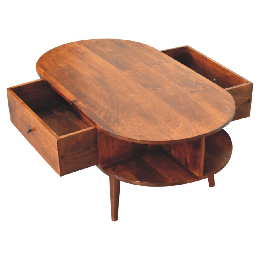 Chestnut Oval Coffee Table with 1 Drawer - Image 7