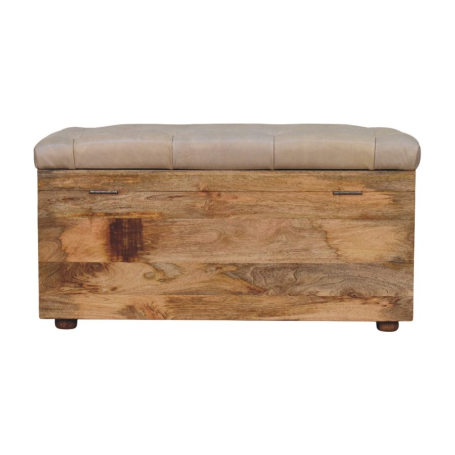 Beige Buffalo hide leather Storage Trunk - Image 10