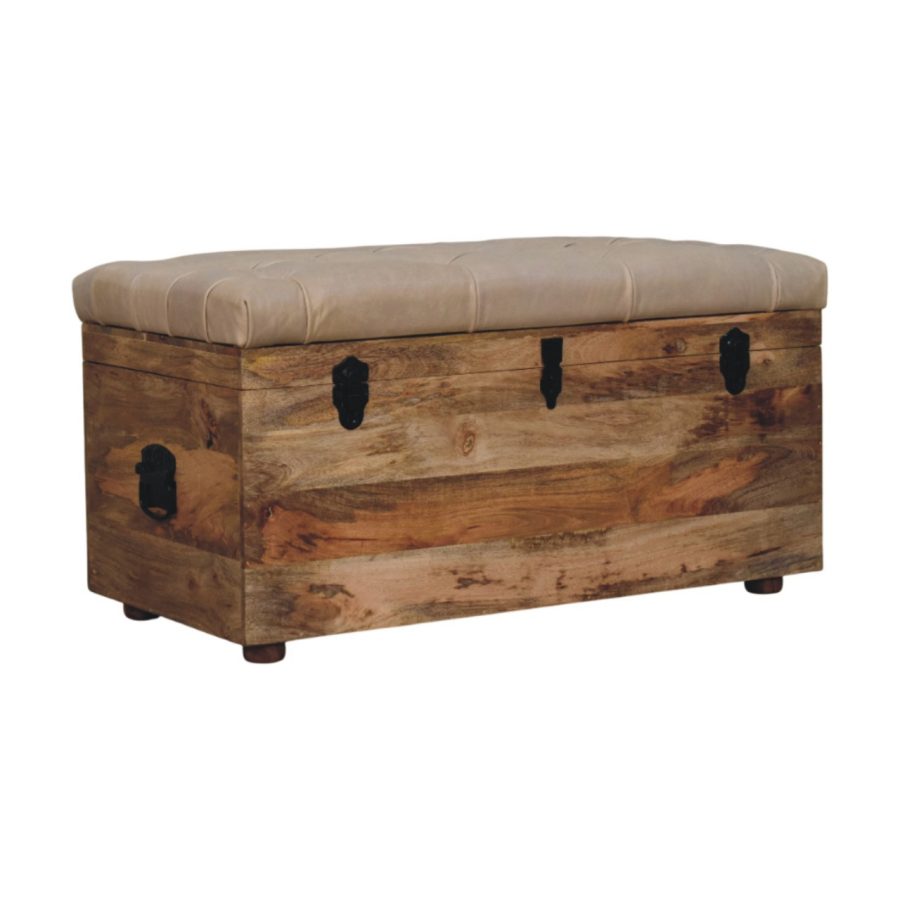 Beige Buffalo hide leather Storage Trunk - Image 2