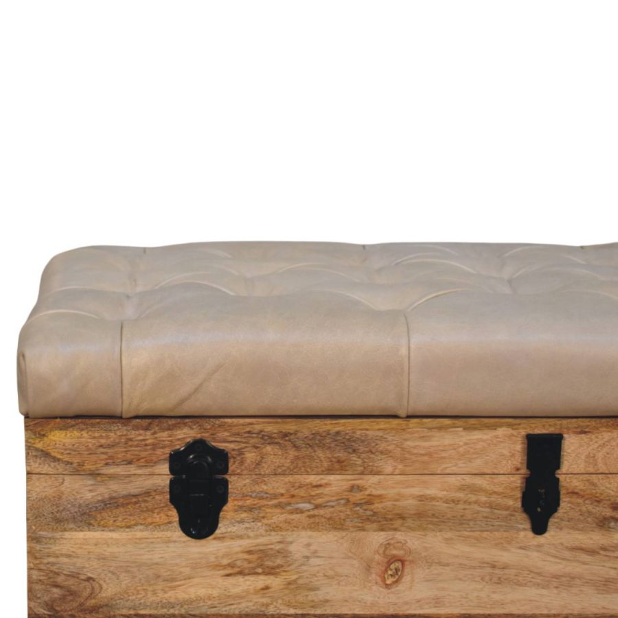 Beige Buffalo hide leather Storage Trunk - Image 4