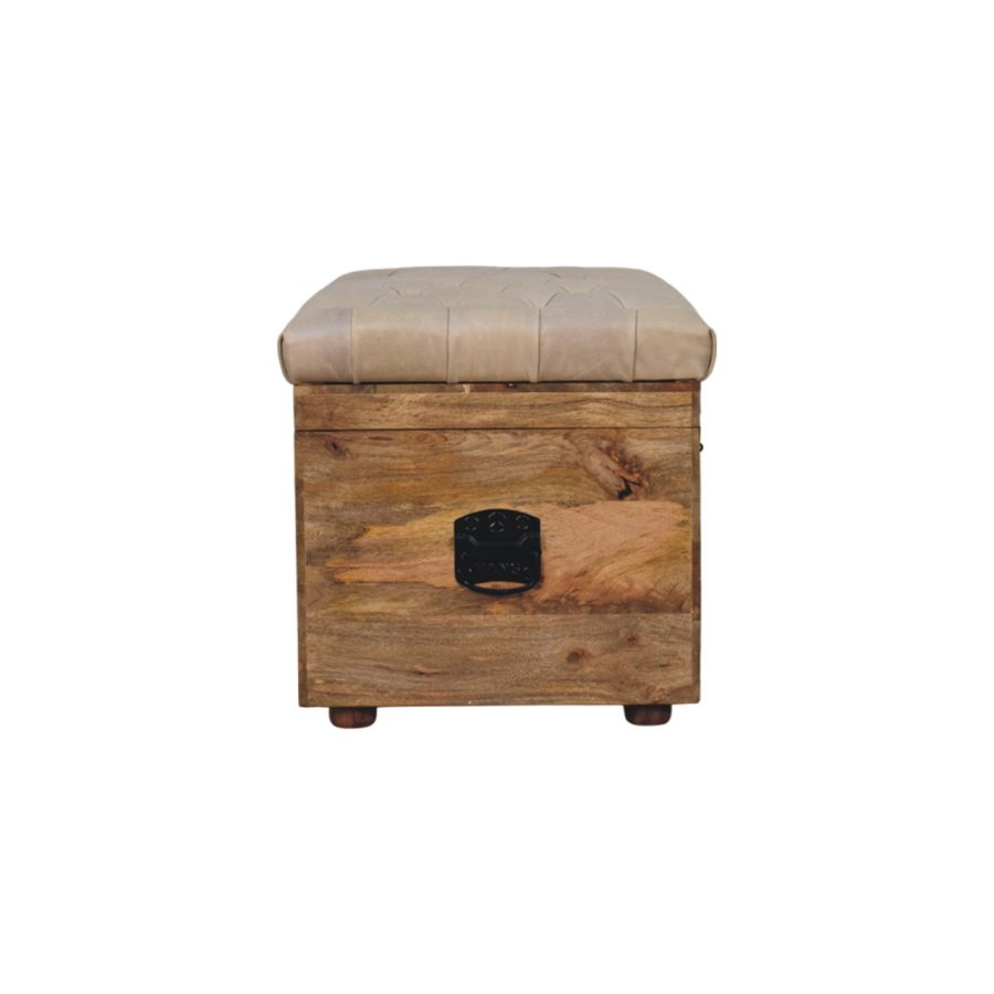 Beige Buffalo hide leather Storage Trunk - Image 9