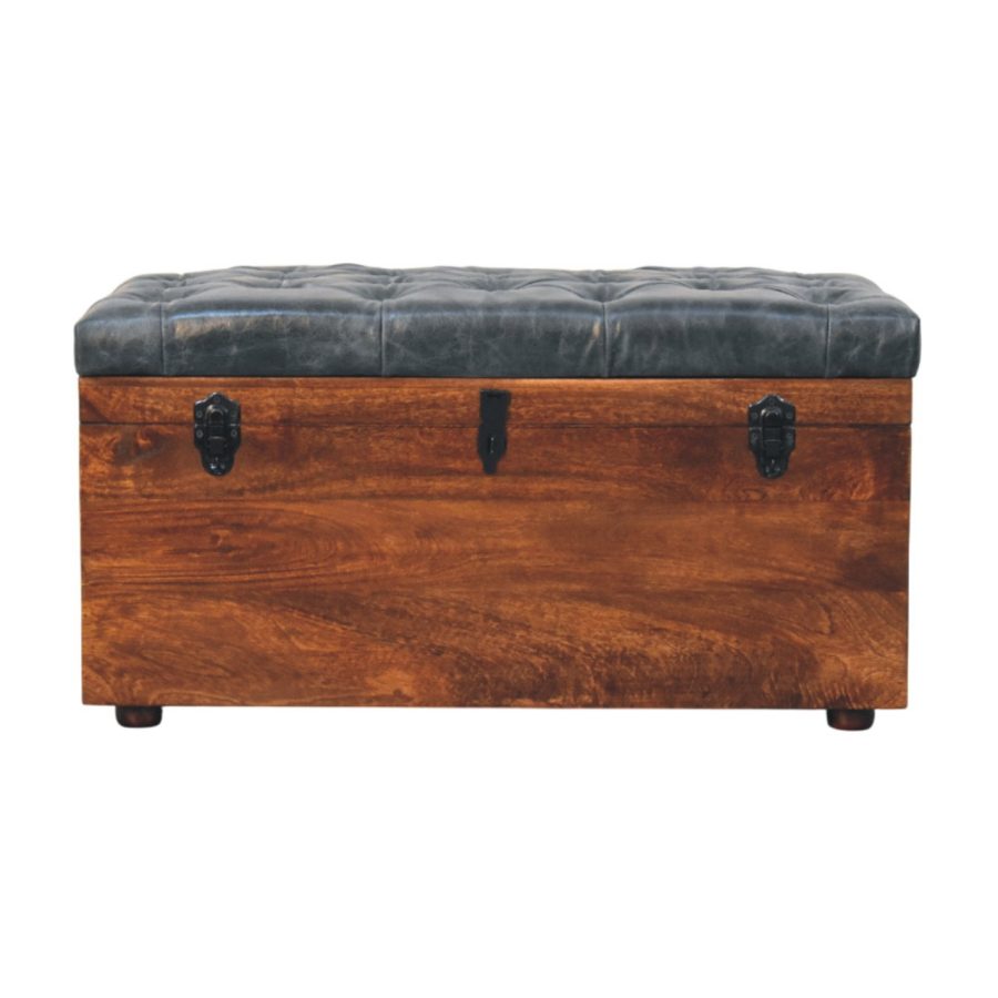 Black Buffalo hide leather Storage Trunk