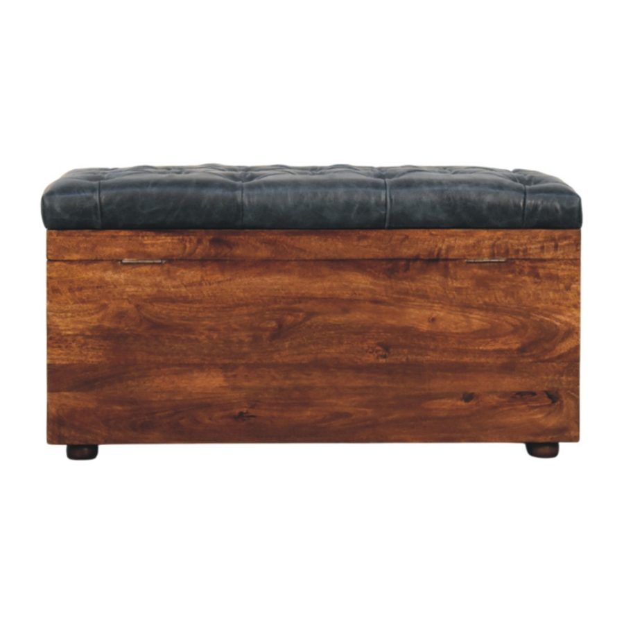 Black Buffalo hide leather Storage Trunk - Image 10