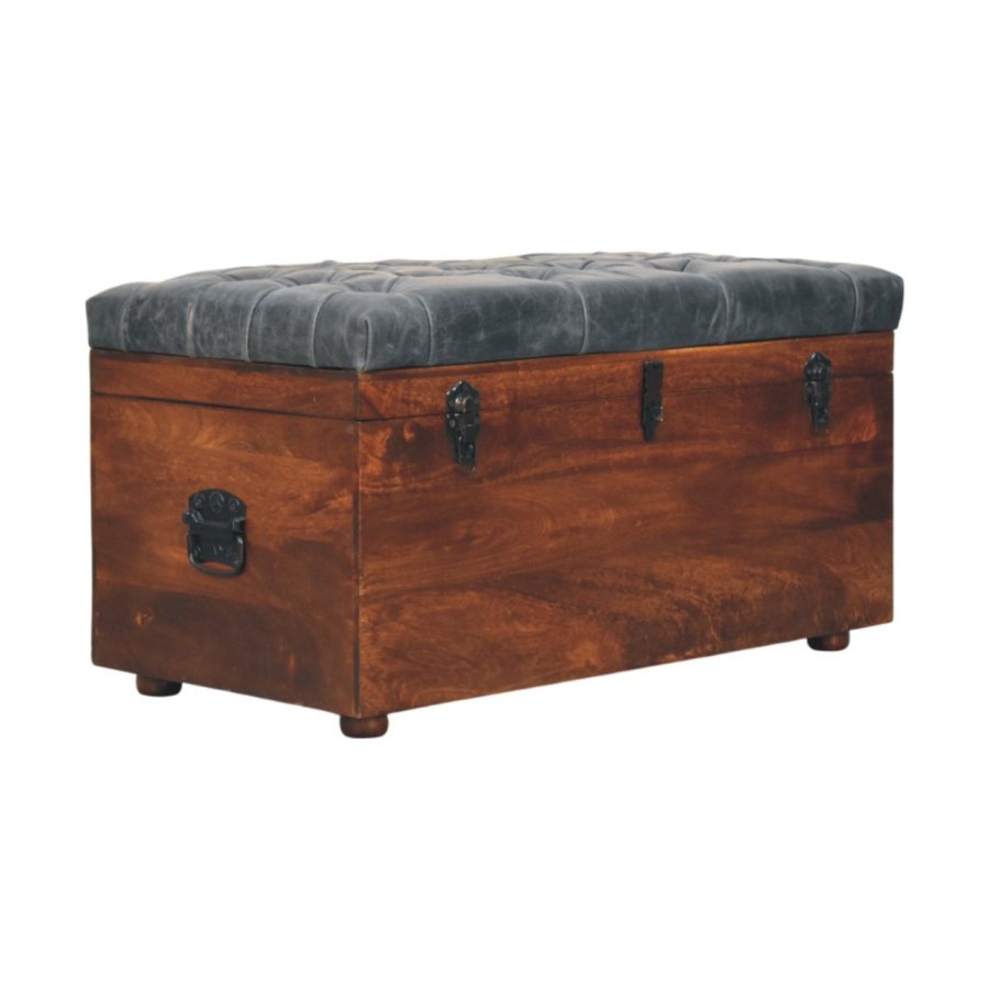 Black Buffalo hide leather Storage Trunk - Image 2