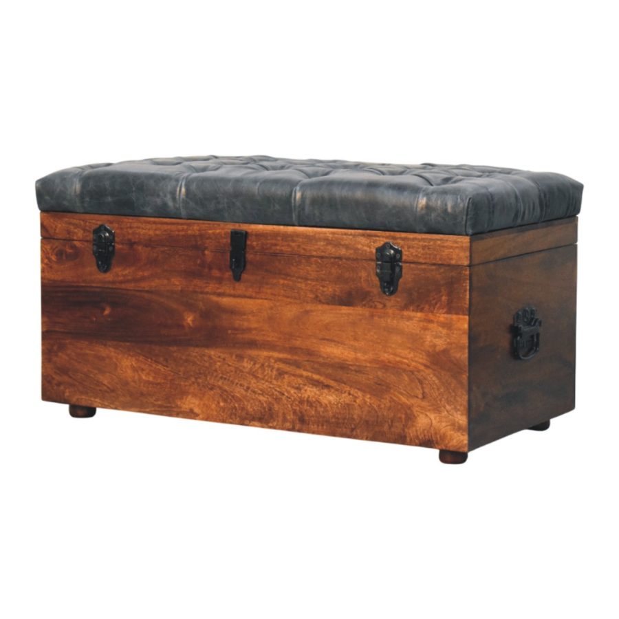 Black Buffalo hide leather Storage Trunk - Image 3