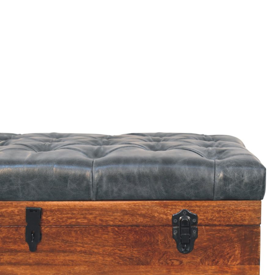 Black Buffalo hide leather Storage Trunk - Image 4