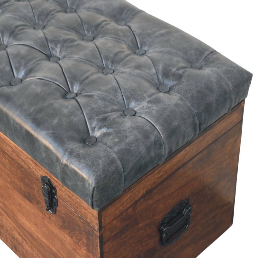 Black Buffalo hide leather Storage Trunk - Image 5