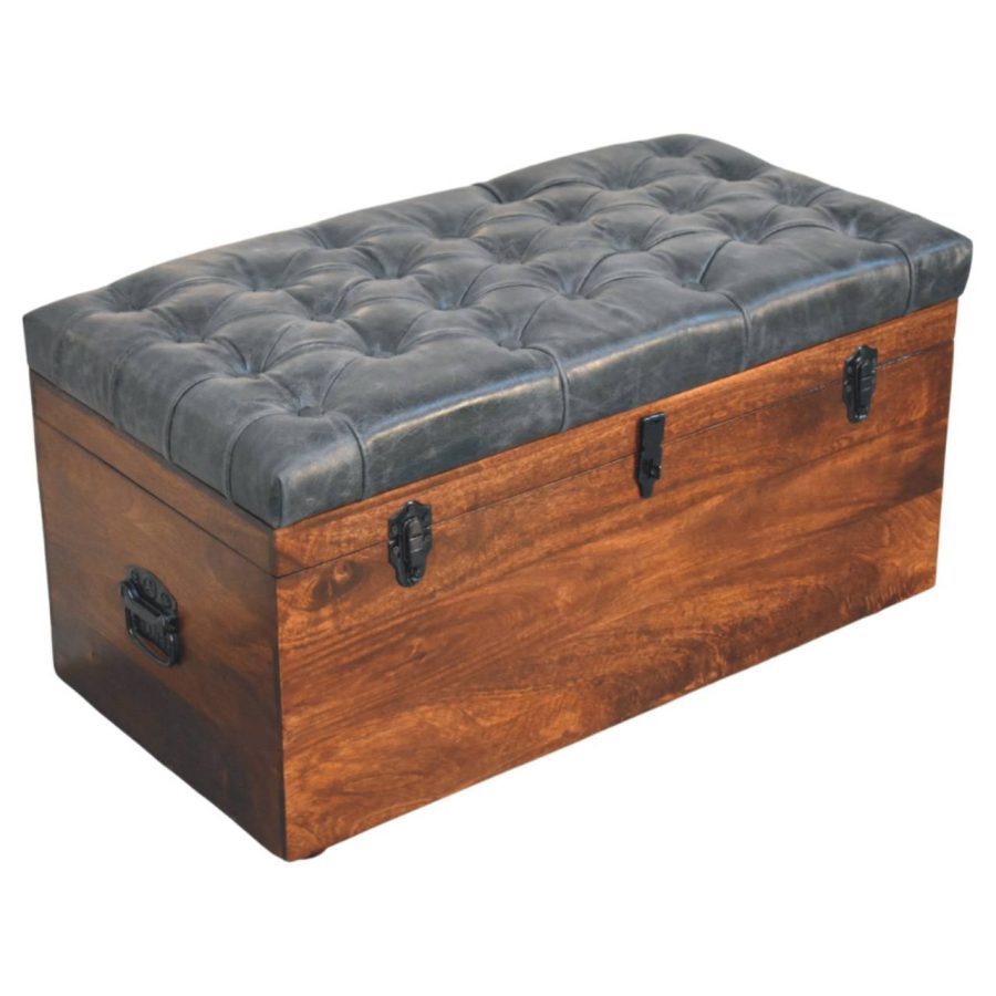 Black Buffalo hide leather Storage Trunk - Image 6