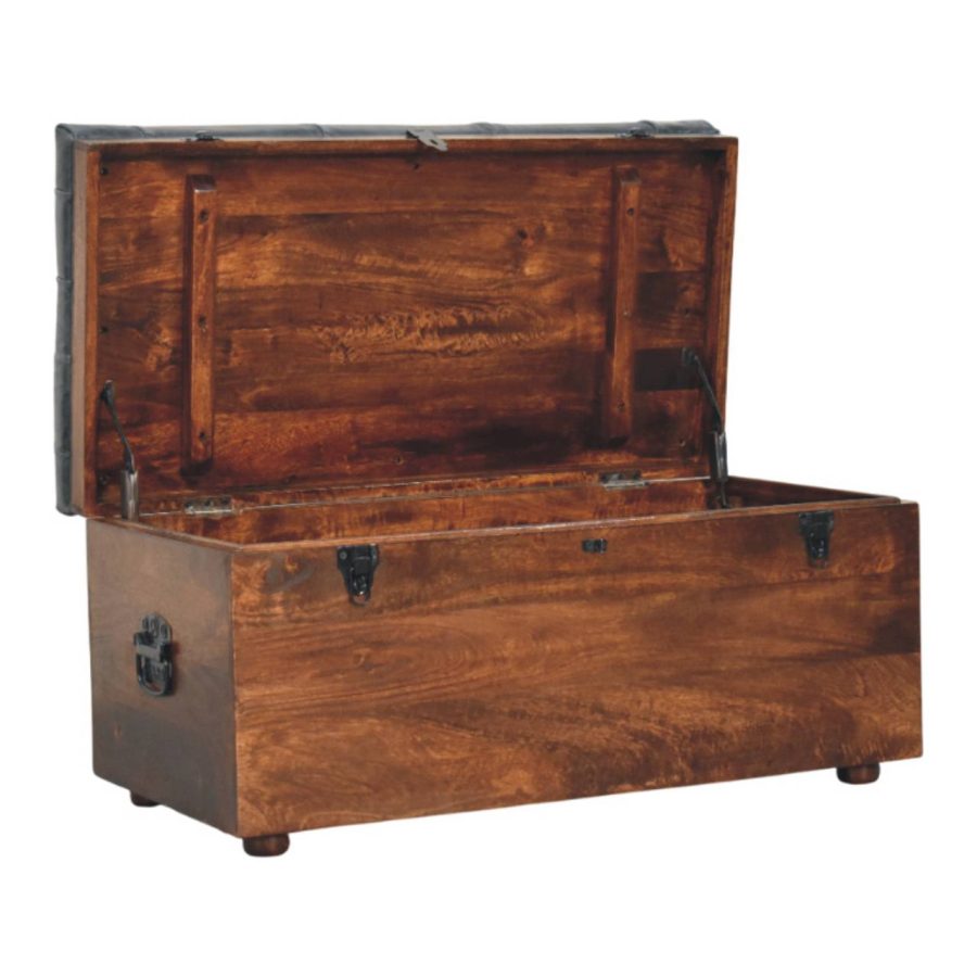 Black Buffalo hide leather Storage Trunk - Image 7