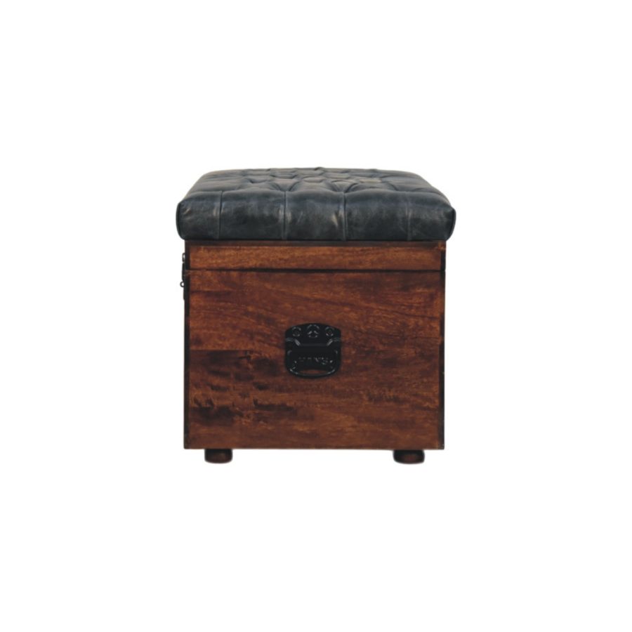 Black Buffalo hide leather Storage Trunk - Image 9