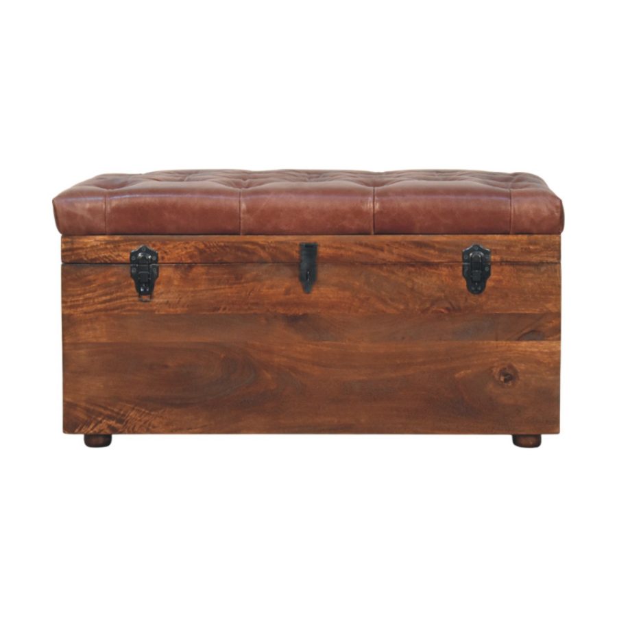 Brown Buffalo hide leather Storage Trunk