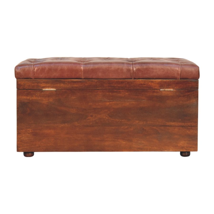 Brown Buffalo hide leather Storage Trunk - Image 11