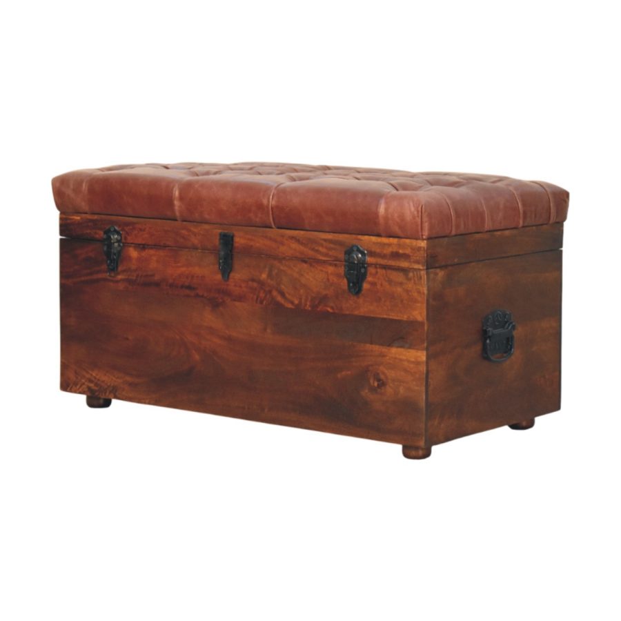 Brown Buffalo hide leather Storage Trunk - Image 4