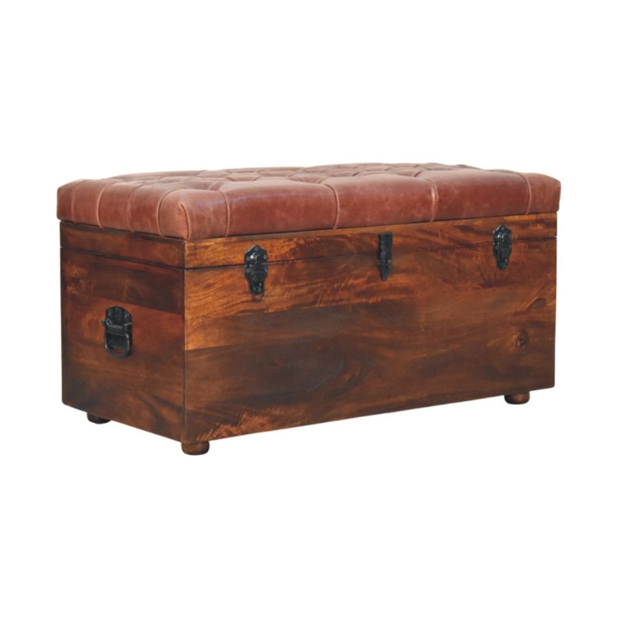 Brown Buffalo hide leather Storage Trunk - Image 3