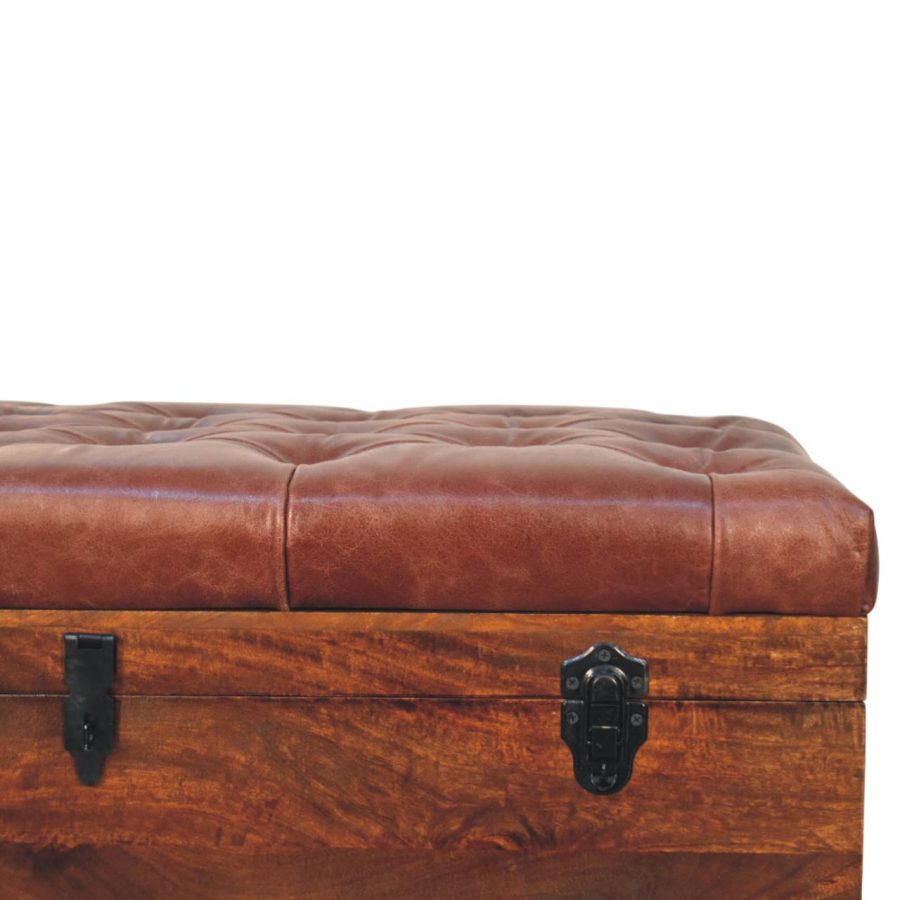 Brown Buffalo hide leather Storage Trunk - Image 5