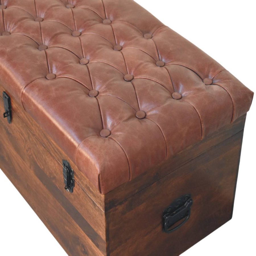 Brown Buffalo hide leather Storage Trunk - Image 6