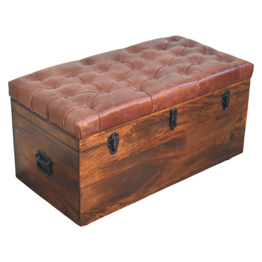 Brown Buffalo hide leather Storage Trunk - Image 7