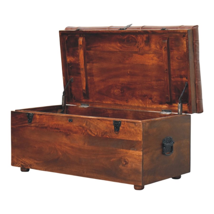 Brown Buffalo hide leather Storage Trunk - Image 8